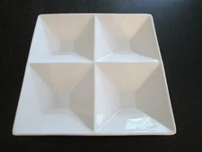 CRATE & BARREL 4-part square relish-serving tray dish in white.  11 ½” sq. NEW!