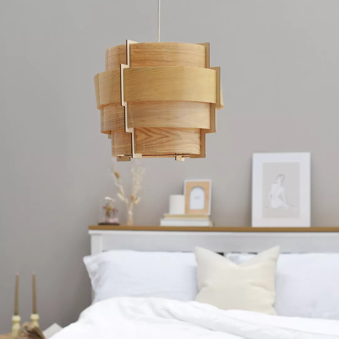 Natural Ceiling Light Shade Wooden Tiered Lampshade Easy Fit Living Room Light
