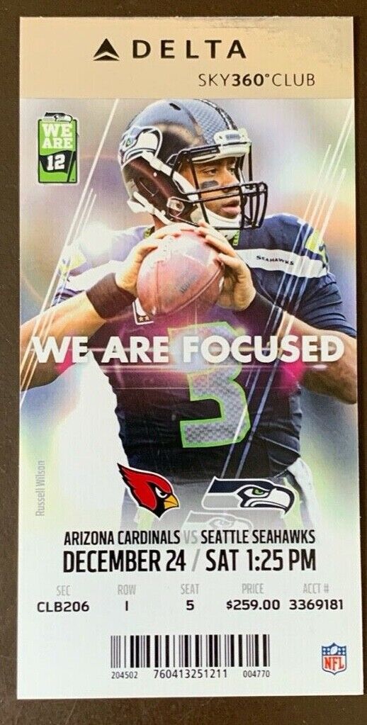 Seattle Seahawks 12/24/2016 NFL ticket stub vs Arizona Cardinals