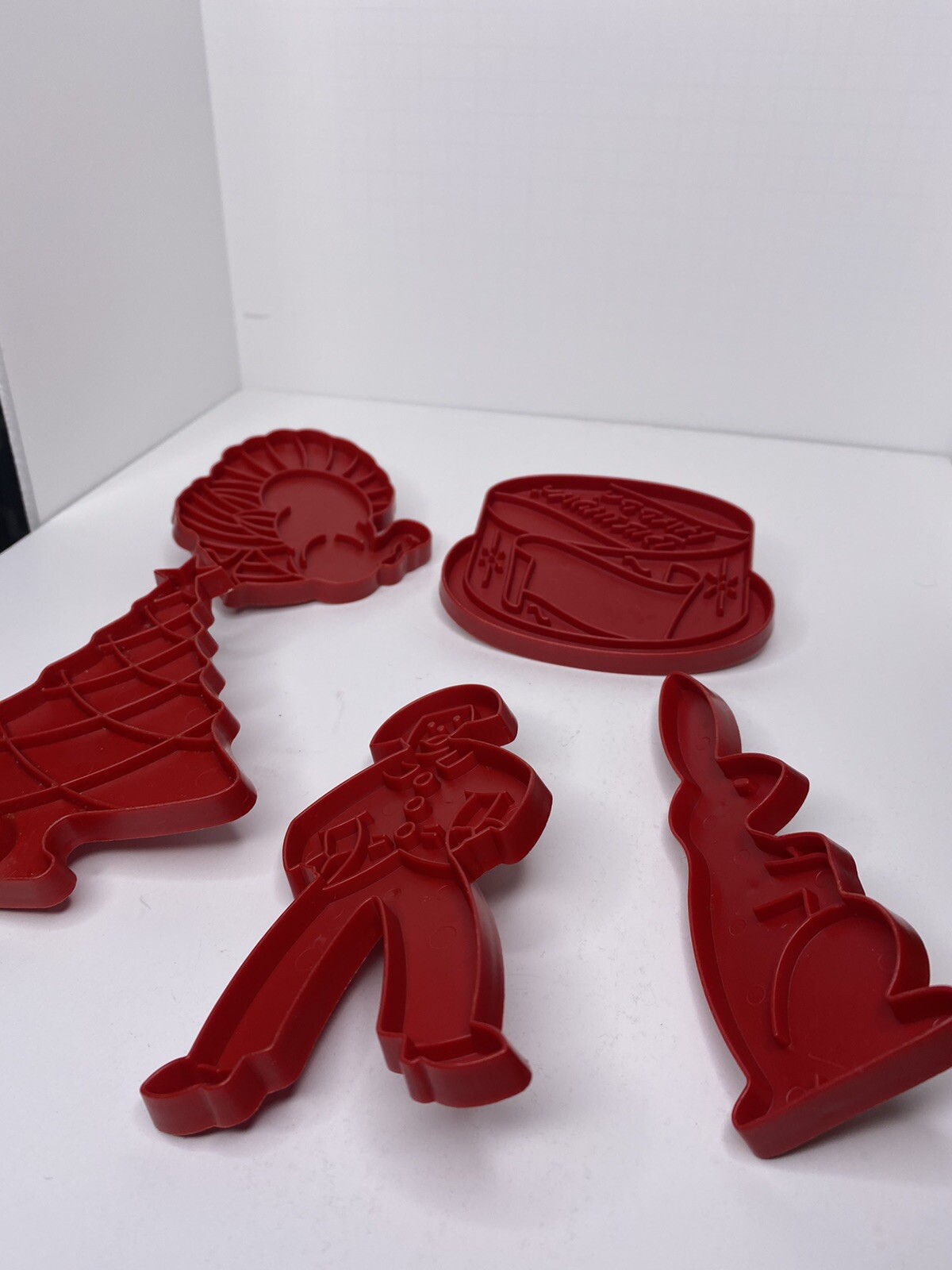 Vintage Tupperware Cookie Cutters Red Plastic with Handles - Lot of 5
