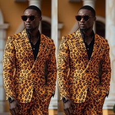 Leopard Men Suit Fashion Streetshot Causal Banquet Party Evening Blazer Pant 2ps