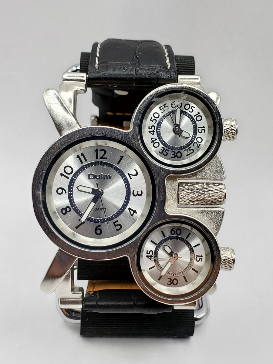 Chander 時計　Quarts swiss made Qulm Men's Three Movement Quartz Watch 50mm Width Silver