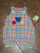 Petit Ami ZU Girls Pail & Shovel Seersucker Bubble Romper Plaid Beach 6 M Months