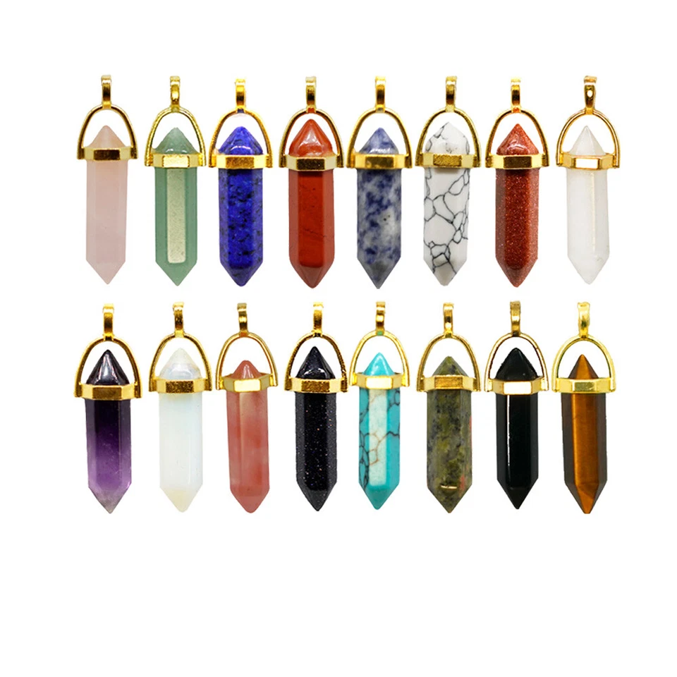 Gargantilla colgante en punta de cristal chakra curativo cadena luna en capas de oro Foto 2 de 4