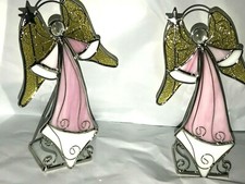 2-Piece Stained Glass Angel Set Pink/White/Gold 9050-J