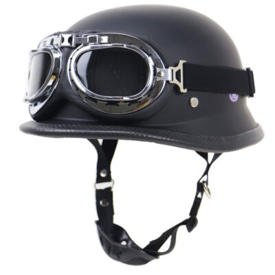 black dot german motorcycle helmet DOT German Motorcycle Half Helmet with Goggles Matte Black Scooter Helmet  XL
