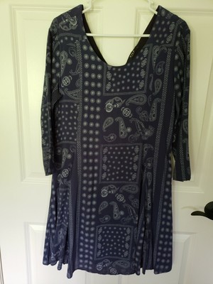  VILA Women's Navy Paisley Long Sleeve Lined Fit And Flare Dress Size Large 