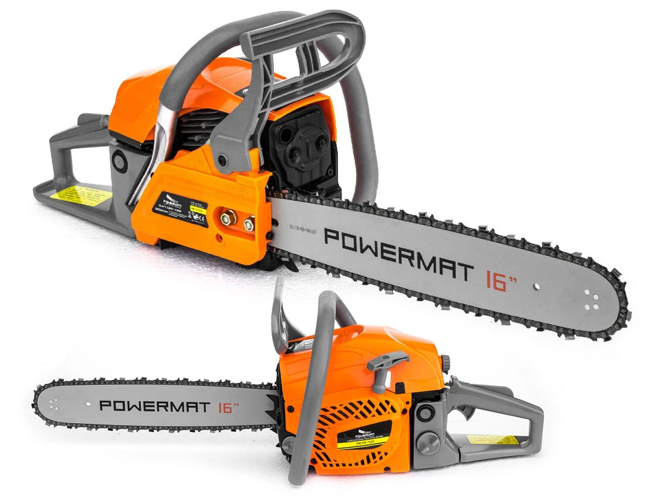 POWERMAT Benzin Kettensäge Motorsäge 4,9 PS 16" Schwert Neues Modell ! Motorkettensäge