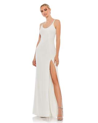 NWT! MAC DUGGAL SLEEVELESS CRYSTAL SCOOP NECKLINE COLUMN White GOWN US-6 26583