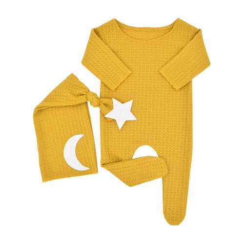 Newborn Baby Girls Boys Stars Moon Bodysuit Hat Outfits Photo Props Knit Romper - Foto 4 di 18