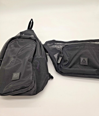 Reebok Bag Bundle Sling Backpack & Waist Bag Black Mesh Sport Gym Travel