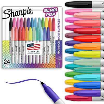 Glam Pop Permanent Markers, Fine Tip, Assorted Colors, 24 Count - Arts & Crafts,