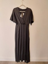 Trendyol Black Satin Wrap Maxi Dress Women’s Size 40 Short Sleeve BNWT