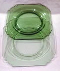 Vintage Three Fostoria Mayfair Green (Vaseline) Depression Glass Luncheon Plates