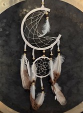 Moon Dream Catcher Boho Feather Wall Hanging Neutral Decor