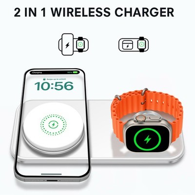 2in1 Wireless Charger Station Charging Pad For Apple Watch 11 10 iPhone 17 16 15