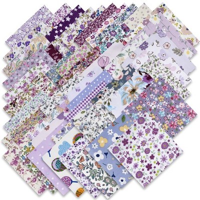 200pcs 13x13cm Purple Floral Print Cotton Fabric Bundles Quilting DIY Patchwork