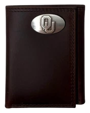 Oklahoma Sooners Genuine Leather Trifold Wallet w/Concho-Enmon-New in Tin