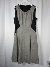 Tahari Linen Blend Sleeveless Black & Gray Fit & Flare Dress Women's Size 6