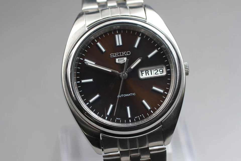 【Casi COMO NUEVO】 SEIKO 5 7S26-0430 esfera marrón fecha plateada reloj automático para hombres JAPÓN Foto 3 de 4