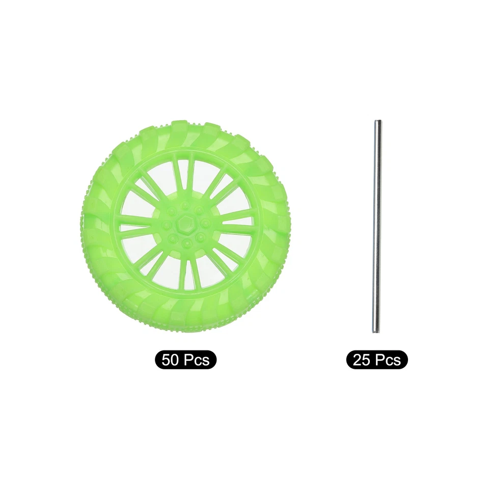 50x Spielzeugauto-Räder 40mmx10mm Kunststoffrolle und 2mmx50mm Rundstabachsen - Bild 3 von 4