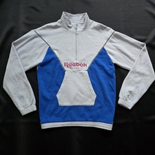 Reebok Classic Retro Vintage Style Pullover Sweatshirt Blue/Gray Half Zip Size M