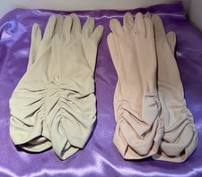 VTG 2 Pairs 1940s-1960s Opera Cinched Gloves, Colors Peach  Beige, Soft Nylon