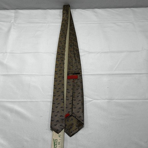 Isaia Napoli Gold Geometric 7 Fold Silk Tie Necktie Made in Italy 58” x 3.5” - Picture 7 of 10