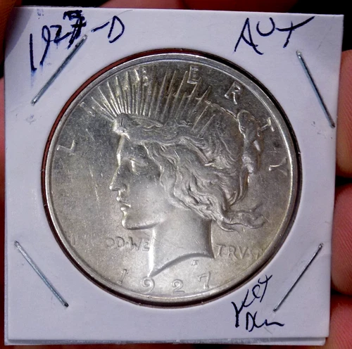 PEACE SILVER DOLLAR 1927 D RARE DATE FROSTY AU/BU