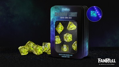MET968 Fanroll Shadow Light UV Reactive Elixir Liquid Core Dice Set