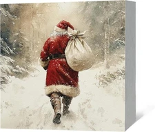 Vintage Christmas Santa Wood Box Sign - Rustic Farmhouse Decor