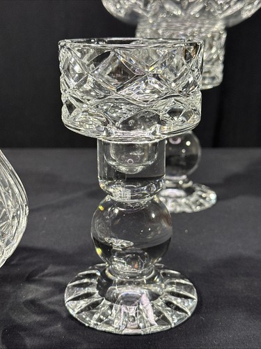 Pair of Vintage Block Crystal Olympic Hurricane Candle Holders - Picture 16 of 22