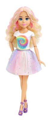 Dreameez Modepuppe 70cm Gross Glitzerrock Ohrringe Rosa Straehnen Puppe Maedchen