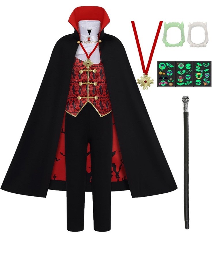 Smdbzda Deguisement Vampire Enfant, Cape Halloween Avec Dent