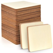 80 Pieces 4 Inch Unfinished Wooden Square Blank Natural Wood Slices Wooden Cu...