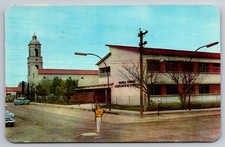 Vintage Postcard- School and Temple Agua Prieta Sonora Mexico Escuela Primaria
