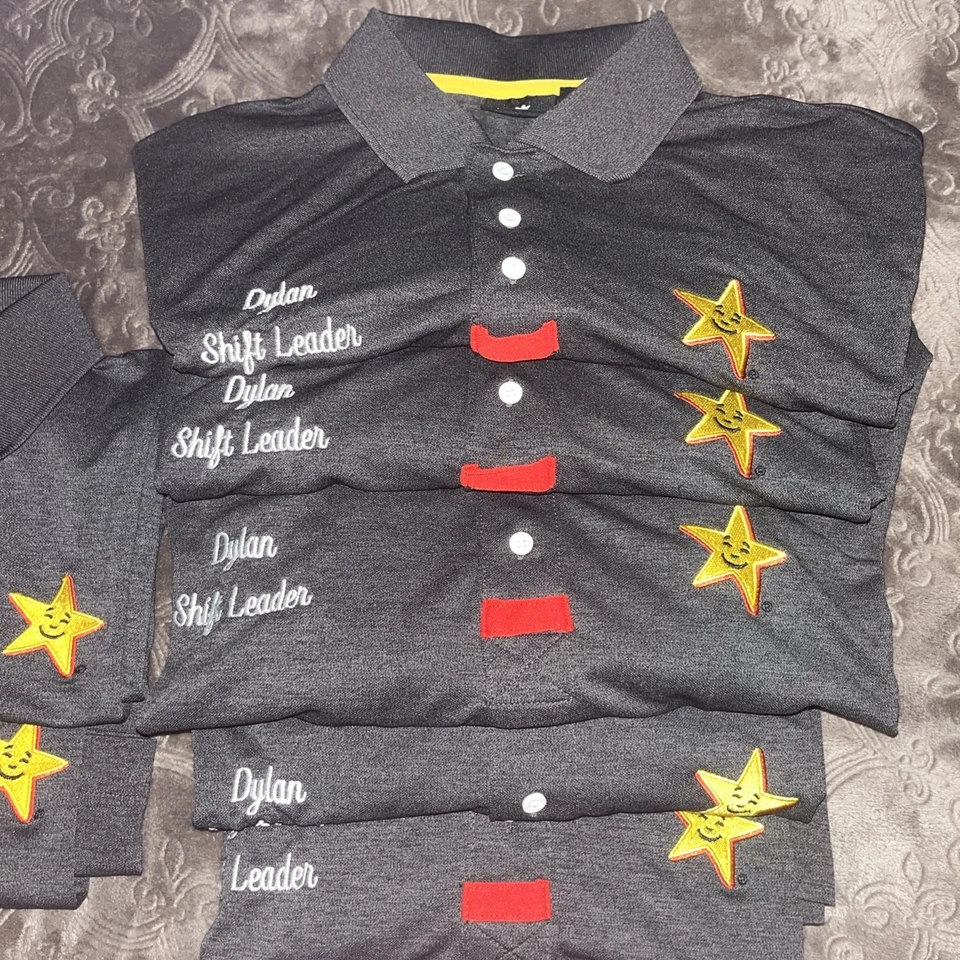 7 Carls Jr Hardees Shirts Employee Work Official Uniform Polo Gray Small & Mediu - Image 4 of 4