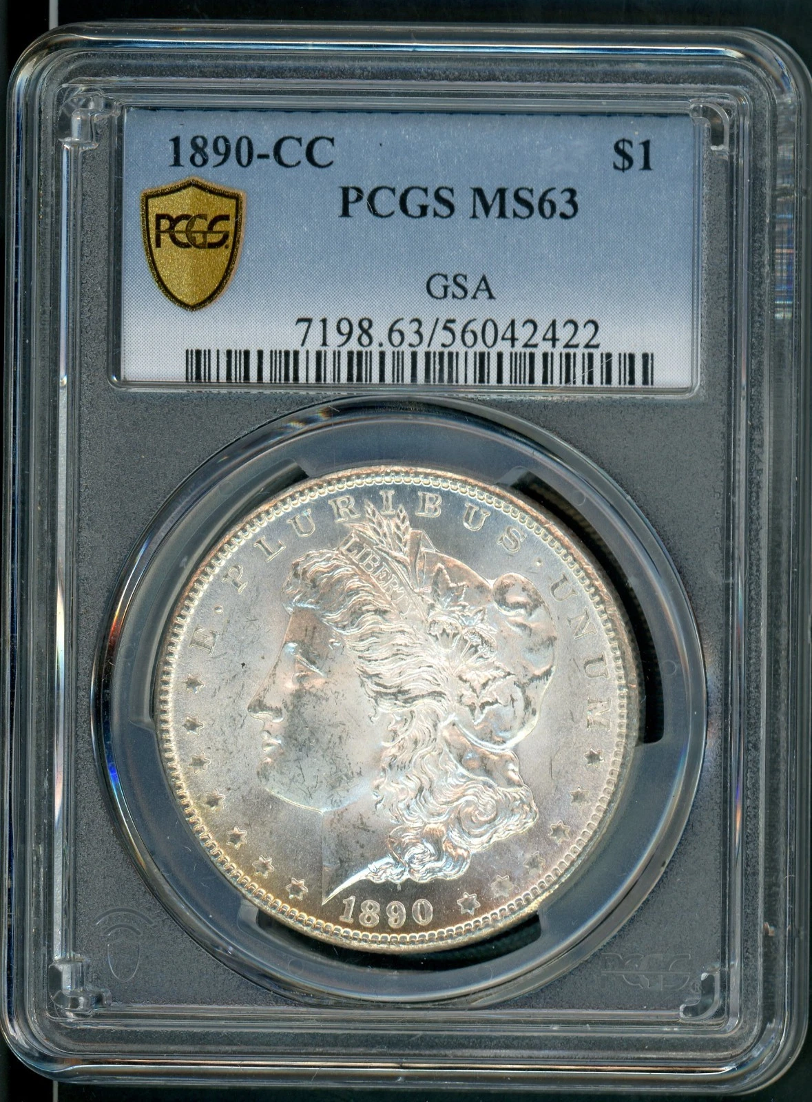 US 1890-CC CARSON CITY GSA MORGAN SILVER DOLLAR PCGS MS 63 W/ BOX AND COA