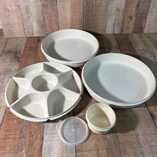 VTG Tupperware Chip Dip 7-Divided Party Serving Platter Tray + Dip Bowl w/ Lid