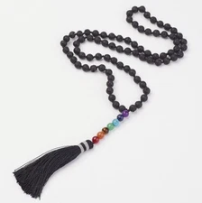 Lava Yoga Reiki Infuse Tassel Necklace with 7 Chakra Healing Gemstones Beaded 