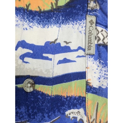 Vintage Columbia Men L Short Sleeve Button Up All Over Print Fishing Shirt - Picture 5 of 6