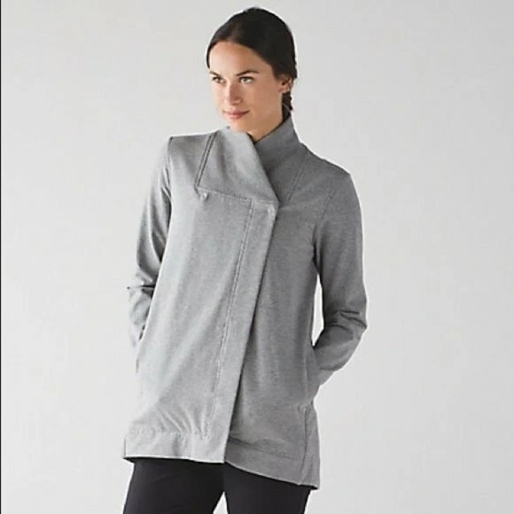 Lululemon Belle Wrap Asymmetrical Grey Sweatshirt Snap Button Jacket Size 4  | eBay