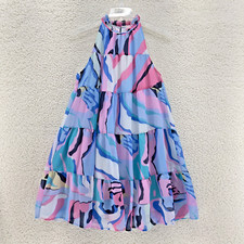 Jodifl Sz S Sleeveless High Halter Neck Ruffle Shift Dress Keyhole Back Lined
