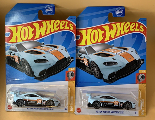 Hot Wheels 2023 Aston Martin Vantage GTE Gulf Blue Body #2 HW TURBO Lot of 2