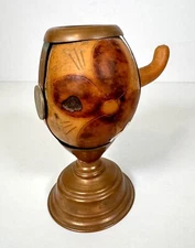 Vintage Carved Gourd For Yerba Mate/Tea Copper Republic of Chile Coin EUC