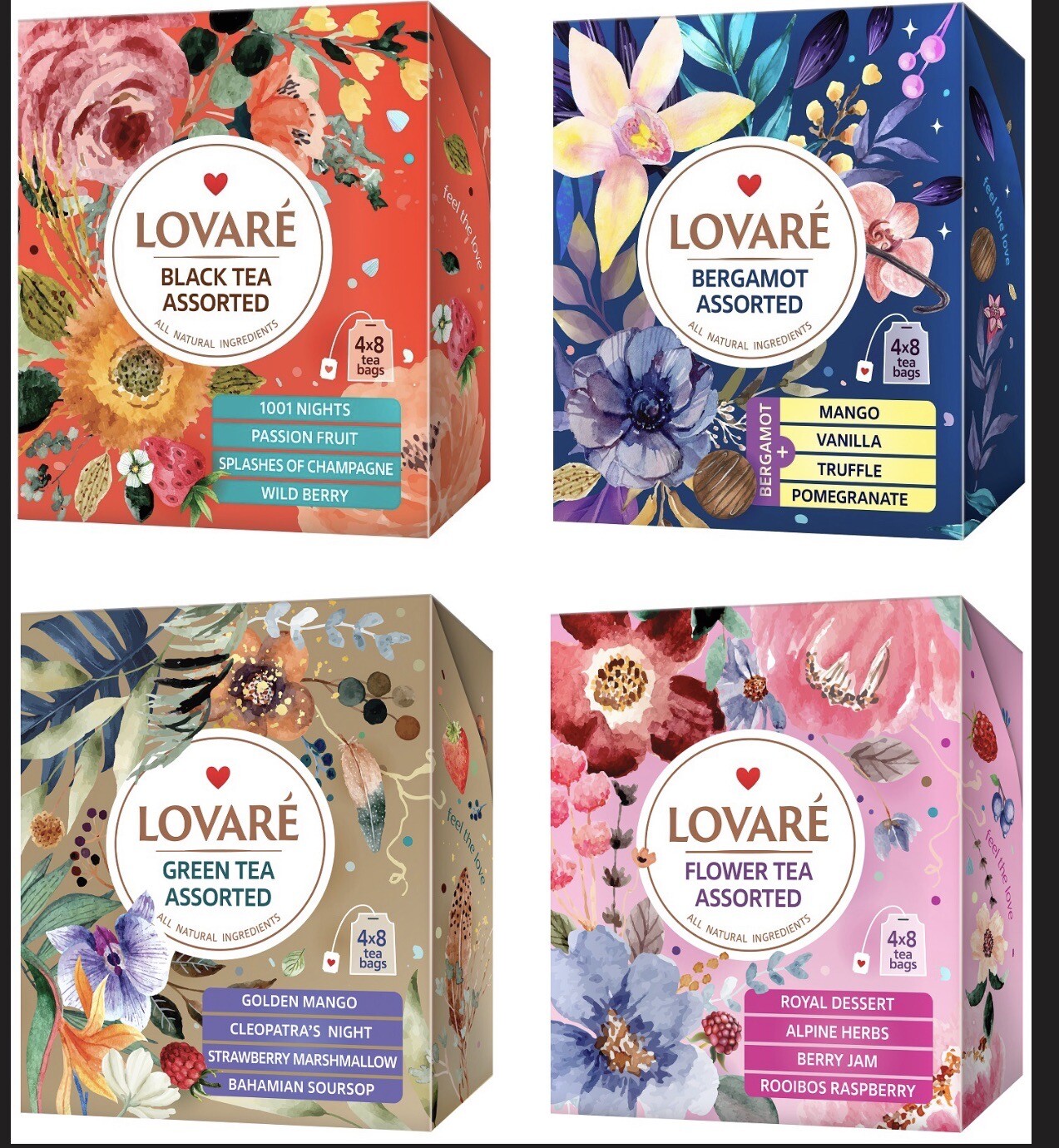 LOVARE Té 32 Bolsas de Té Hechas en Ucrania Paquete de 4 Чай набір лот