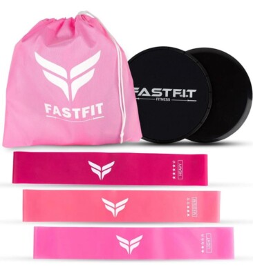 Fast Fit Exercise Bands and Sliders, 3 different Levels (Carry Bag Included)