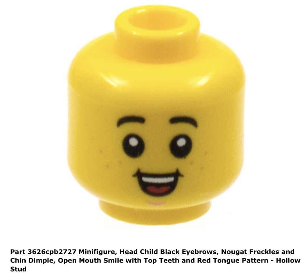 Lego 1 Child / Kids Smile Head Black Eyebrows,Nougat Freckles and