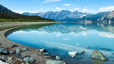 Landscape nature canada calm waters mountains lake Custom Gaming Mat Desk