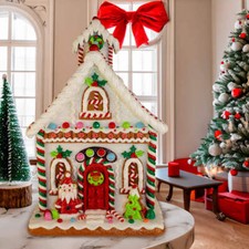 LED Gingerbread House with Santa and Christmas Tree 13"